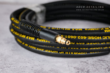 Black 10m 15m Flexible Rubber Reinforced Hose compatible with Karcher K Series pressure washers. Reduces kinking and twisting of the hose. Longer replacement hose. Suitable for K2, K3, K4, K5, K7