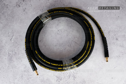 Black 10m 15m Flexible Rubber Reinforced Hose compatible with Karcher K Series pressure washers. Reduces kinking and twisting of the hose. Longer replacement hose. Suitable for K2, K3, K4, K5, K7