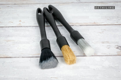 3 Detailing brushes, for both interior and exterior use, high quality, premium, ultra soft and more coarse brushes.