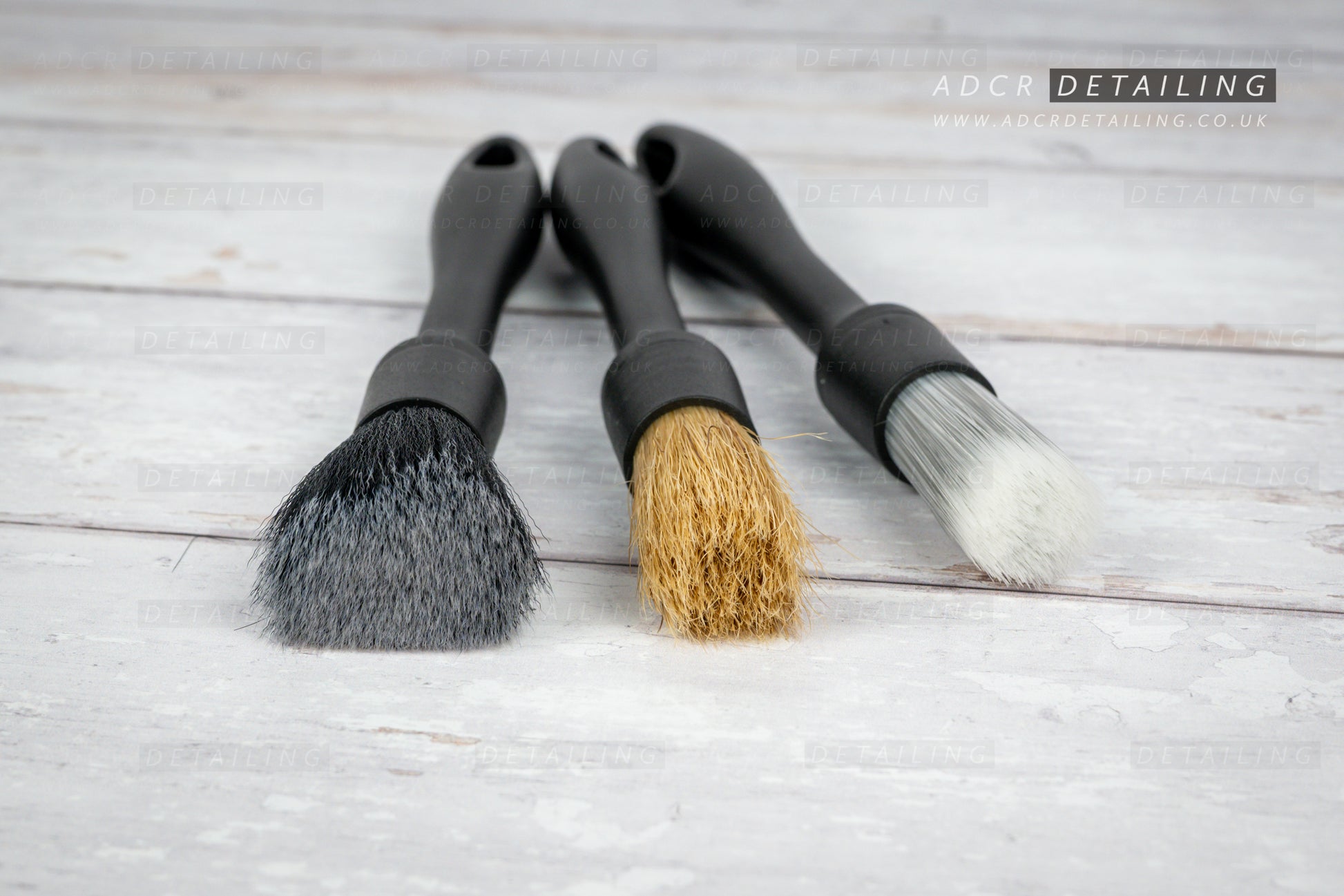 3 Detailing brushes, for both interior and exterior use, high quality, premium, ultra soft and more coarse brushes.