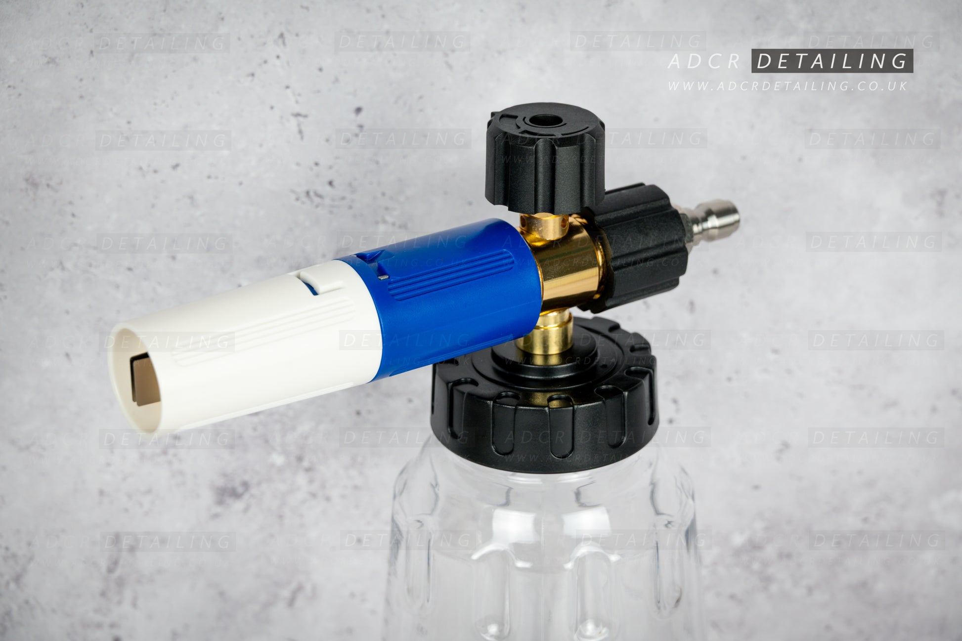 Close up of ADCR Detailing Snow Foam Cannon V2 with 1/4in Quick Release.