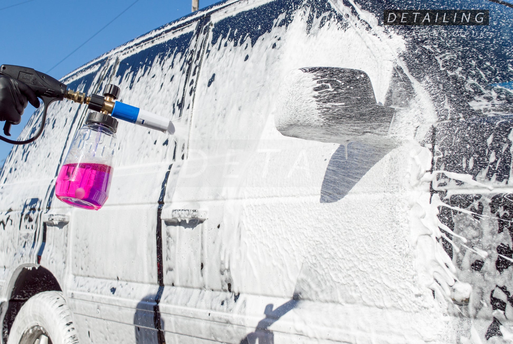 ADCR Detailing Snow Foam Cannon V2, a premium foam cannon that can produce the thickest foam at an affordable price. Thick powerful foam spraying over the car, the perfect pre-wash for detailing.