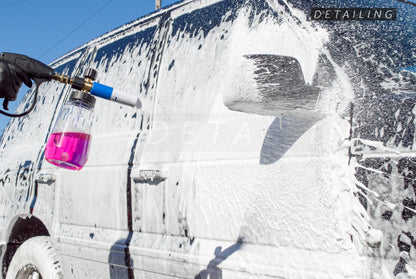ADCR Detailing Snow Foam Cannon V2, a premium foam cannon that can produce the thickest foam at an affordable price. Thick powerful foam spraying over the car, the perfect pre-wash for detailing.