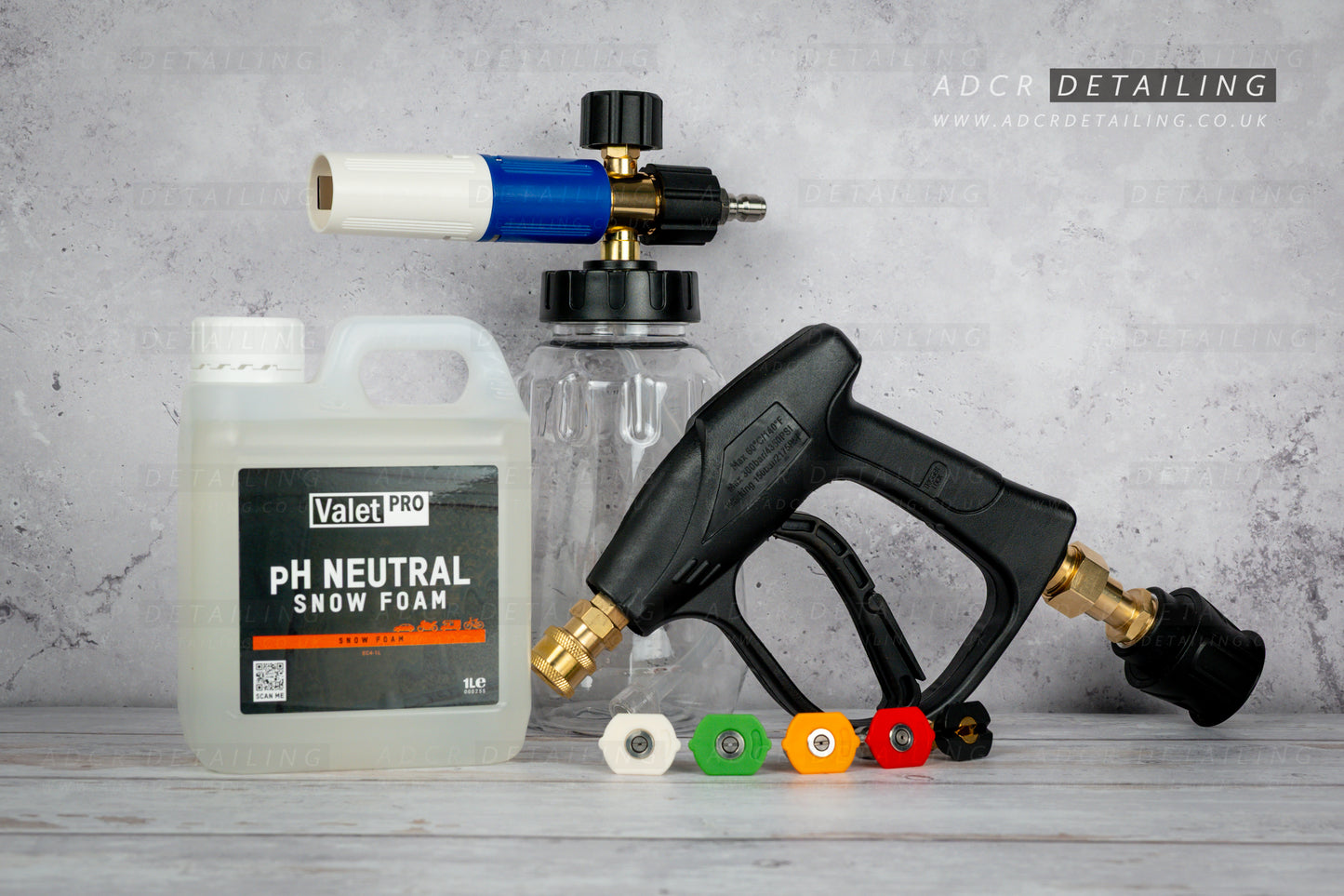 ADCR Detailing Classic Swivel Short Trigger Gun, Quick Release Nozzles and Foam Cannon V2 Bundle compatible with Nilfisk C/E/D/P Series. Including 1L snow foam.