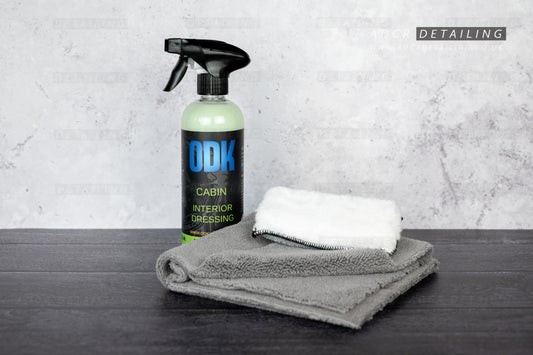 Interior detailing starter kit, includes ODK Cabin interior dressing, premium edgless microfibre and an ultra soft microfibre applicator pad. Everythign you need to keep your interior and dash clean and dust free.