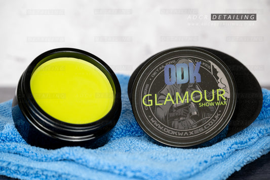 ODK Waxes Glamour Show Wax with Microfibre and Sponge Applicator. Premium Detailing Carnauba Wax. Easy to apply and buff, for a deep gloss.