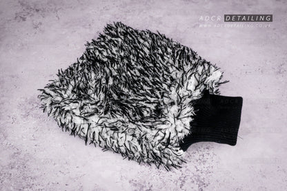 Premium Luxury Detailing Microfibre Wash Mitt - Black & White. Large, premium, thick, padded mitt.