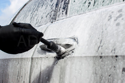 3 Exterior Detailing Brushes, perfect for cleaning intricate parts of the vehicle, like window frames, badges, logos and wheels. Cleaning around car door handles, with pre-wash snow foam.